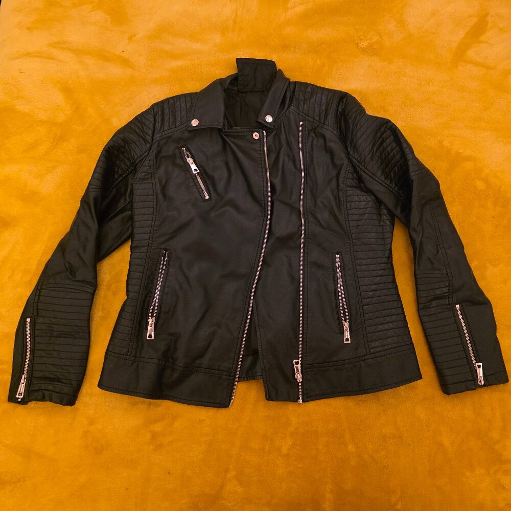 Faux Leather Motorcycle Slim Bomber Jacket